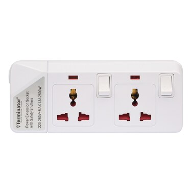 Terminator 2 Way Universal Power Extension Socket With Individual Switches, Indicators and Without Cable