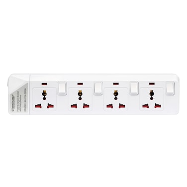 Terminator 4 Way Universal Power Extension Socket With Individual Switches, Indicators and Without Cable
