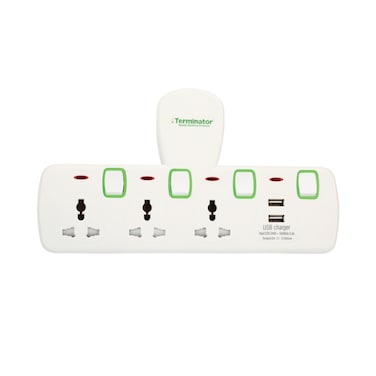 3 Way Universal T-Socket Multi Adaptor With 2 USB 2.1A Individual Switches &amp; Indicators 13A Model#TMA 3T-2USB