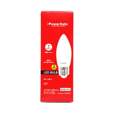PowerSafe LED Candle Bulb 7W Daylight E27, 595 Lumen, 6500K, 85% Energy Saving, 15,000 Hours Lifespan, with Surge Protection, ESMA Approved