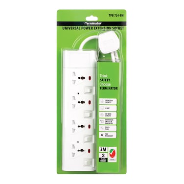 Terminator 4 way 3 meter universal power extension socket - TPB 724-3M