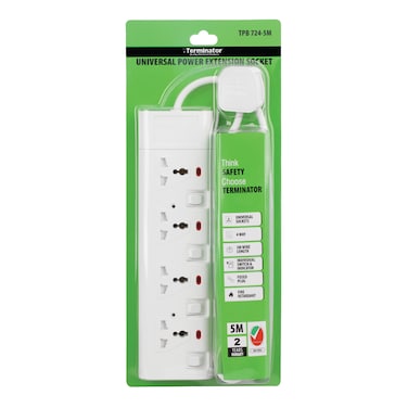 Terminator 4 way 5 meter universal power extension socket - TPB 724-5M