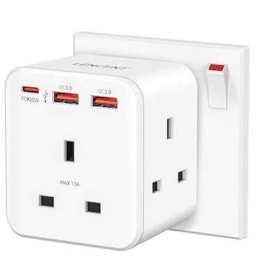 LENCENT Multi Plug Extension, 3 Way 3 Plugs Socket adapter, 6-in-1 Cube Electrical Extender Outlet Adaptor, PD&amp;QC 3.0 20W USB Wall Charger, Plug Expander for Home, Office, Kitchen, 13A 3250W

