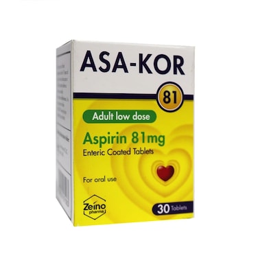 Zeino Pharma Asa-Kor Aspirin 81 mg Enteric Coated Tablets 30's
