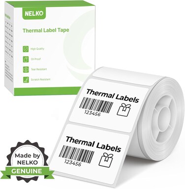 NELKO PM220 Label Maker Tape, Customized Label Printing Paper, 40 x 30 mm, Standard Laminated Office Labeling Tape Replacement, Thermal Label Tape for Home, Office, 230 Labels/Roll (White)
