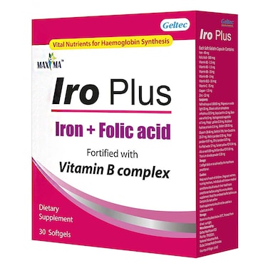 Maxima Iro Plus Iron &amp; Folic Acid Supplement Softgels, Pack of 30&rsquo;s
