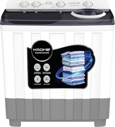 Krome 15kg Twin Tub Semi-Automatic Washing Machine, Aluminium Spin Motor, Mechanical Timer, 5 Star Rated, 460W Wash / 200W Spin, White, KR-WSA150K