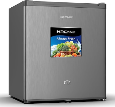 Krome 60L Gross Single Door Refrigerator, Energy Class A+, Reversible Door, Mini Fridge Suitable for Kitchen, Bedroom, Office &amp; Minibar, 5 Year Compressor Warranty, Inox, KR-RDC60H