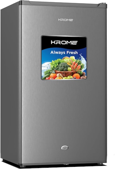 Krome 120L Gross Single Door Refrigerator, Compact Freezer, Reversible Door, Ideal for Kitchen, Bedroom, Office &amp; Bar, 5 Year Compressor Warranty, Inox, KR-RDC120H