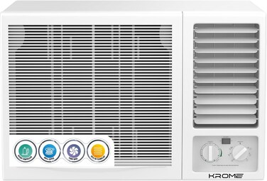Krome 1.5 Ton Window Air Conditioner, 18000 BTU, R410a Gas, Rotary Compressor, Energy Efficient, Low Noise, Maximum Cooling, Mechanical Control, Turbo Mode, 1 Year Warranty, White, KR-AWR18ST3