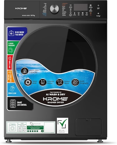 Krome Front Loading Washer Dryer Machine 10 Kg Washing 7 Kg Drying 1400 RPM Spin - KR-WD107STI