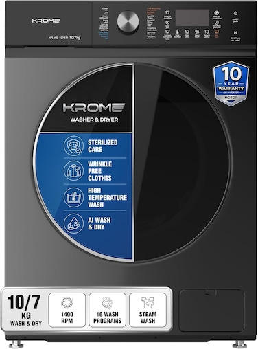 Krome 10/7 kg Front Loading Washer Dryer Machine 1400 RPM Spin - KR-WD107STI