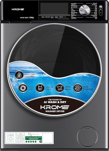 Krome Front Loading Washer Dryer Machine 12 Kg Washing 8 Kg Drying - KR-WD128STI