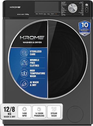 Krome 12/8 kg Front Loading Washer Dryer Machine - KR-WD128STI