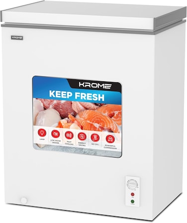 Krome 150L Chest Freezer, Single Door, Basket, R600a Refrigerant, Recessed Handle, White, KR-CF165R