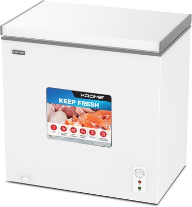 Krome 200L Chest Freezer, Single Door, Basket, R600a Refrigerant, Recessed Handle, White, KR-CF225R