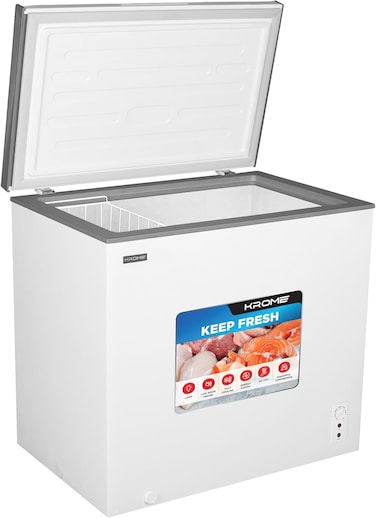 Krome 250L Chest Freezer, Single Door, Basket, R600a Refrigerant, Recessed Handle, White, KR-CF275R