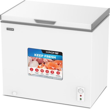 Krome 300L Chest Freezer, Single Door, Basket, R600a Refrigerant, Recessed Handle, White, KR-CF325R