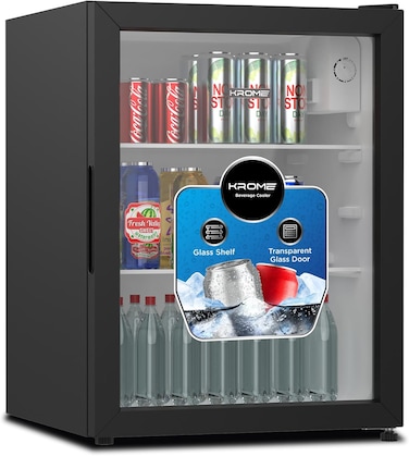 Krome 90L Beverage Cooler, Compact Design, Free Standing, Single Door, 2 Glass Shelves, Adjustable Feet, Mechanical Temperature Control, R600a, Black, KR-BC90DM