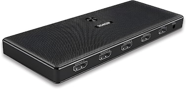 ماوسيل موزع HDMI 1×4 - HDMI 2.0، 4K@60Hz عالي الدقة فائق، 18 جيجابايت في الثانية عالي السرعة، مدخل واحد إلى أربعة مخارج، علبة من سبائك الألومنيوم، يدعم HDR، HDCP 2.2، 3D، DTS، صوت دولبي، للتلفزيون