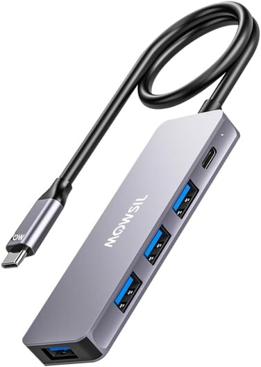 ماوسيل محول موزع USB-C 5 في 1، 4× USB-A 3.0 و1× منفذ USB-C، موزع عالي السرعة 5 جيجابايت في الثانية مع شحن، قاعدة الومنيوم لماك بوك وايباد وديل واتش بي واللابتوب وOTG، التوصيل والتشغيل (كيبل 8 سم)