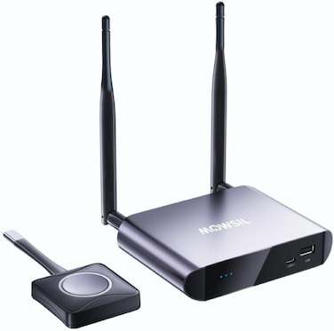 ماوسيل موسع لاسلكي 4K HDMI عبر واي فاي 5GHz - نطاق 30 متر، هوائي مزدوج، هيكل من خليط الالومنيوم، لا يحتاج الى برنامج تعريف، متوافق مع WIDI، ميراكاست، DLNA، ايربلاي - مجموعة جهاز ارسال واستقبال (رمادي)
