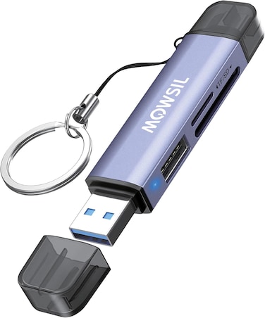 ماوسيل قارئ بطاقات SD 3 في 1 USB 3.0 وUSB-C او تي جي مزدوج الفتحات لـ SD، Micro SDHC، SDXC، MMC - نقل عالي السرعة 5 جيجابايت في الثانية، حافظة من الالومنيوم، التوصيل والتشغيل، متوافق مع ويندوز وماك
