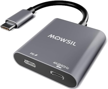 Mowsil Type C to Dual Type C Adapter with 4K@60Hz Display Output and 100W Pd Fast Charging, Aluminum Body, for Macbook, iPad Pro, Windows Laptop, android Devices