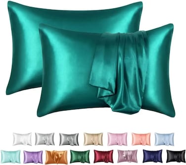 MahMir&reg; Silk Satin Pillowcase for Hair and Skin Queen - Malachite Green Silk Pillowcase 2 Pack 76L x 51W CM (30x20 Inches) - Satin Pillow Cases Set of 2 with Envelope Closure (2pcs Malachite Green)