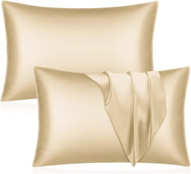 MahMir&reg; Silk Satin Pillowcase for Hair and Skin Queen - Champagne Gold Silk Pillowcase 2 Pack 75L x 50W CM (20x30 Inches) - Satin Pillow Cases Set of 2 with Envelope Closure (Champagne)