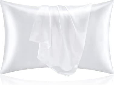 MahMir&reg; Silk Satin Pillowcase for Hair and Skin Queen - White Silk Pillowcase 2 Pack 76L x 51W CM (30x20 Inches) - Satin Pillow Cases Set of 2 with Envelope Closure (2pcs White)