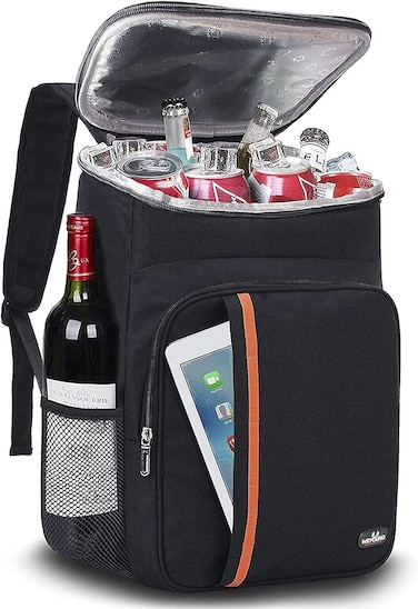 ماهمير® شنطة ظهر مبردة بسعة كبيرة 25 علبة معزولة وخفيفة الوزن ومضادة للتسرب للرجال والنساء للنزهات والتخييم والمشي لمسافات طويلة والشاطئ والحديقة والرحلات (أسود )