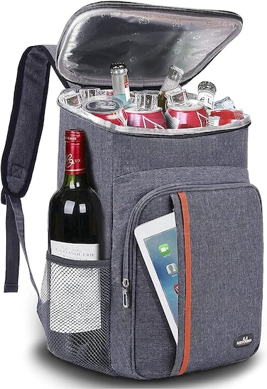 ماهمير® شنطة ظهر مبردة بسعة كبيرة 25 علبة معزولة وخفيفة الوزن ومضادة للتسرب للرجال والنساء للنزهات والتخييم والمشي لمسافات طويلة والشاطئ والحديقة والرحلات ( رمادي )