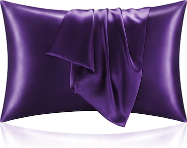 MahMir&reg; Silk Satin Pillowcase for Hair and Skin Queen - Silk Pillowcase 2 Pack 76L x 51W CM (20x30 Inches) - Satin Pillow Cases Set of 2 with Envelope Closure (2pcs Dark Purple)