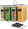 MahMir&reg; BPA-Free Plastic Airtight Stackable Cereal and Dry Food Storage Organizer Containers with Locking Lids (4L / 135oz) - Set of 4 for Sugar, Flour, Snack, Baking Supplies