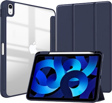 ماهمير® حافظة لجهاز ايباد الجيل العاشر 2022 مع حامل قلم ايباد 10.9 انش، حافظة حماية شفافة ثلاثية الطيات مضادة للصدمات لجهاز ايباد 10 (2022) الجيل العاشر A2696 A2757 A2777 (كحلي)
