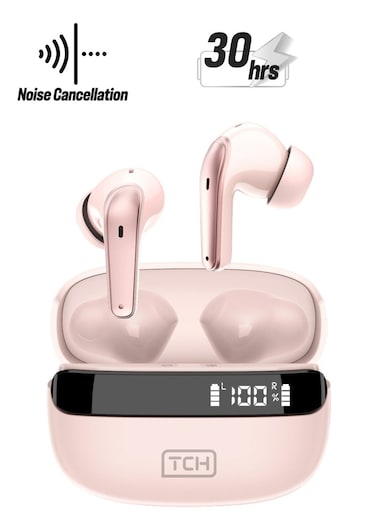 TCH Wireless Earbuds Pink L10 ENC" Bluetooth 5.3, "Stereo" Sound earbud, IPX4 Water Resistance, Voice Assistant, 13mm Earphones, "AI-Enhanced Calls, 2 Mics, 30-Hour Battery