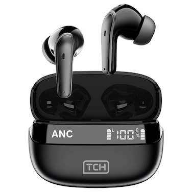 TCH L10 ANC Wireless Earbuds Noise Cancellation  ENC, Bluetooth 5.3, LED Stereo Sound earbud, IPX4 Water Resistance, Voice Assistant, 13mm Earphones, AI-Enhanced Calls, 2 Mics, 32-Hour Battery Black
