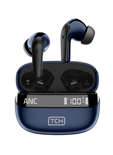TCH Wireless Earbuds Blue L10 ANC - Active Noise Cancellation, Bluetooth with AI Calls, 4 Mics, 8H Battery Life, LED Display, Smart Touch Controls