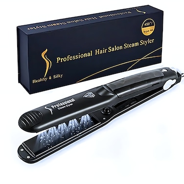Solarae Professional 2-in-1 Steam Hair Straightener &amp; Curler with Titanium Floating Plates - No Heat Damage, Shiny Smooth, Frizz-Free Hair for Everyday Styling with Adjustable Temperature Saloon Hair