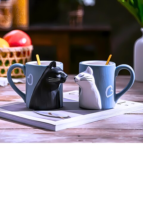 Solarae Adorable Kissing Cat Mugs Romantic Couple Cups Set Anniversary Wedding Valentine&#39;s Day Birthday Wife Girlfriend Gift idea (Blue Box)