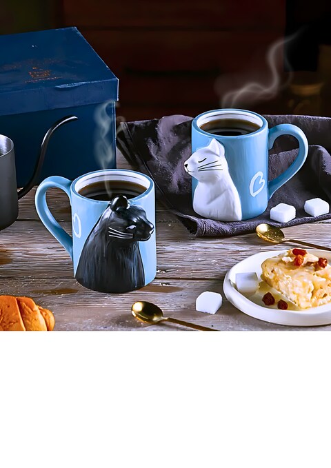 Solarae Adorable Kissing Cat Mugs Romantic Couple Cups Set Anniversary Wedding Valentine&#39;s Day Birthday Wife Girlfriend Gift idea (Blue Box)