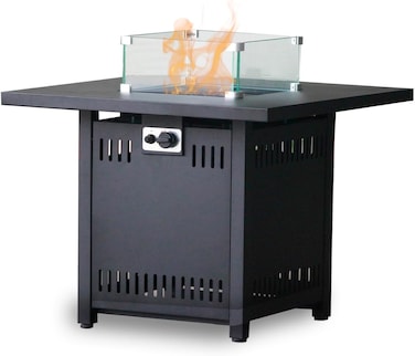 مدفاة غاز للفناء الخارجي من ليف فاير، طاولة مربعة من البروبان - مدفاة للحديقة والشرفة والعريشة - حفرة نار مربعة - طاولة نار مزخرفة - 81 × 81 × ارتفاع 63 سم