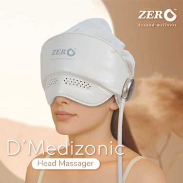 Zero Healthcare D&rsquo;Medizonic Head Massager with Heat Therapy &ndash; Electric Airbag Compression for Stress Relief, Headache &amp; Tension &ndash; Adjustable Fit, 4 Modes, Soothing Music &ndash; Portable &amp; Rechargeable Head Massage Device for Home &amp; Office
