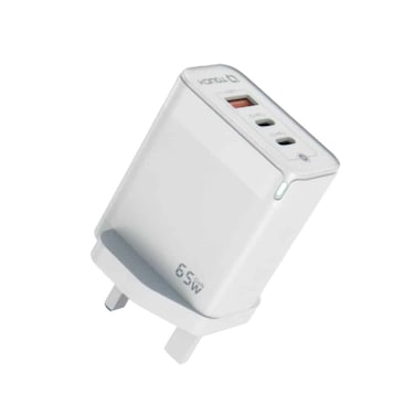 IQ TOUCH iCHARGE 65W Compact 3-Output Gan Charger - White