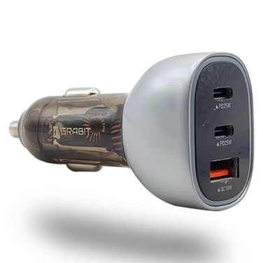 Grabit 68W Car Charger, Dual USB-C &amp; USB-A, Fast &amp; Safe Charging With 1M Type-C Cable, GCC-200