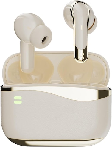 GRABIT GTUNES-DUET-I True Wireless Earbuds ANC &amp; Dual Connectivity Enjoy -25dB ANC, Transparency Mode, and dual connectivity with dongle support.Compatible iPhone,OnePlus, Xiaomi, Google (Beige)