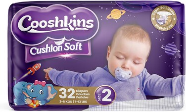 Cooshkins Cushion Soft Baby Diapers Size 2 (32 Count) &ndash; Super Soft Cover, Stretchy Fit, Leak Guard, Quick Absorb Core, Hypoallergenic, For 3&ndash;6 Kg /7&ndash;13 Lbs Babies