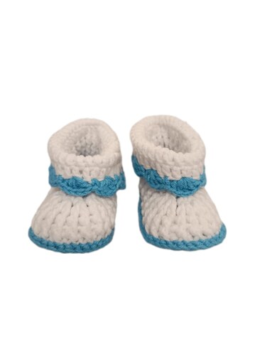 Pikkaboo - HeavenlyHugs Handmade Crochet Booties - Blue&amp;White