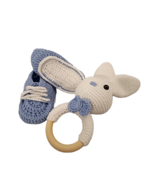 Pikkaboo-HeavenlyHugs Mr. Rabbit Handmade Crochet Teether and Booties